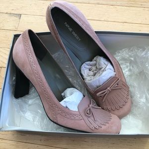 Nine West Dusty Pink Suede Tassel Block Heel Pumps